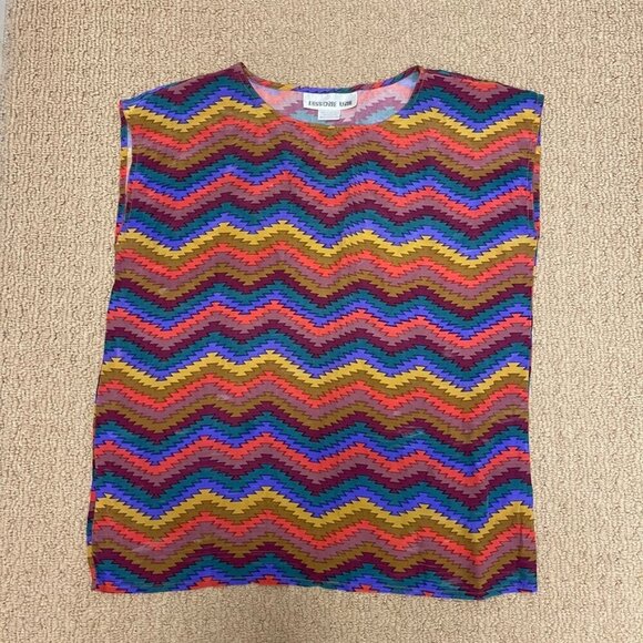 Vintage 100% Silk Chevron Zigzag Blouse Top Rainbow – S - Picture 4 of 9